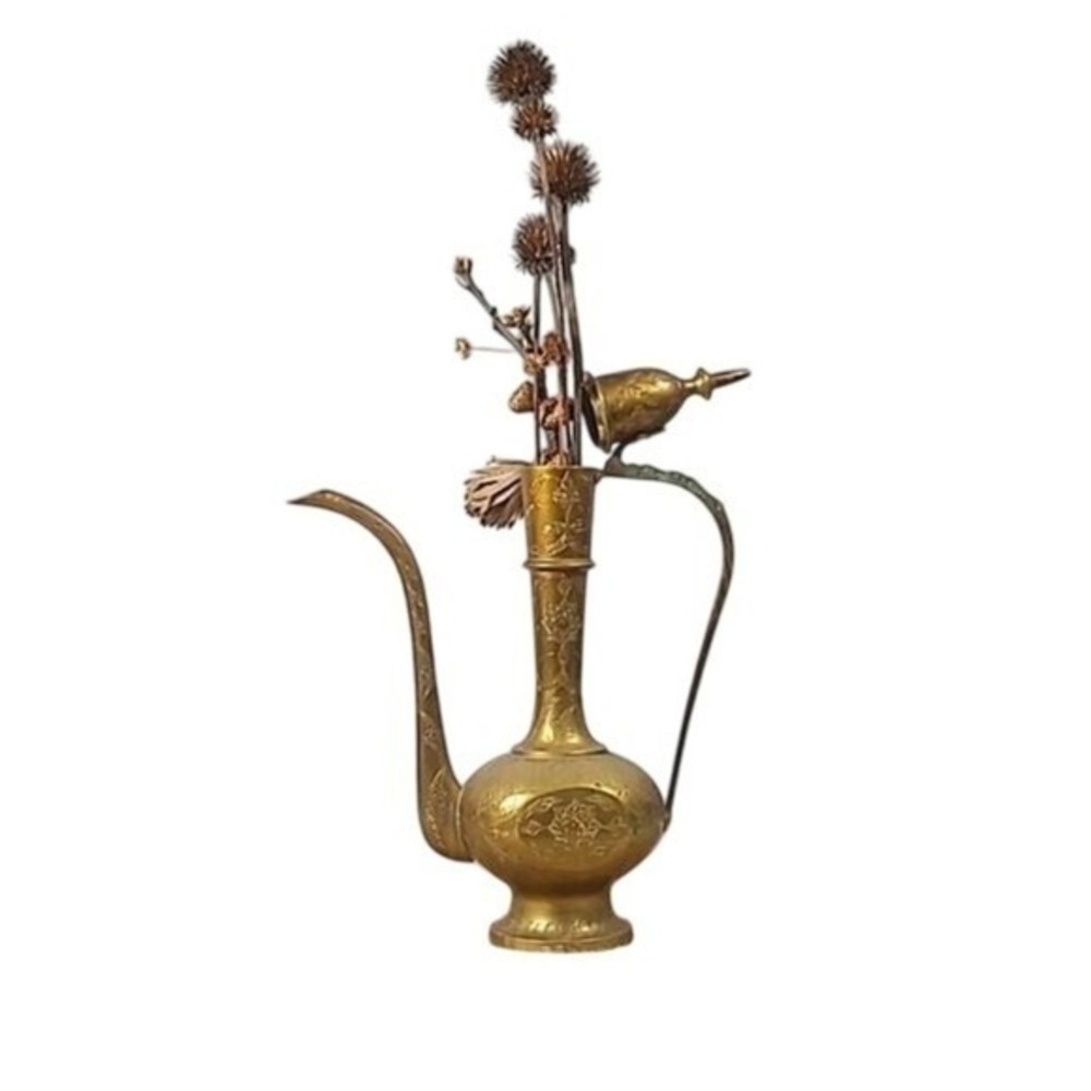 Vintage Etched Brass Aftaba function Teapot India brass Decorative Pitcher vase - Picture 8 of 16